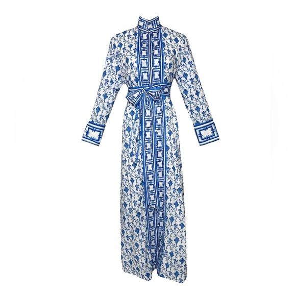 MEG BRAFF X SUE SARTOR MARRAKECH KAFTAN CERULEAN/NAVY NANKING - L - Picture 3 of 5